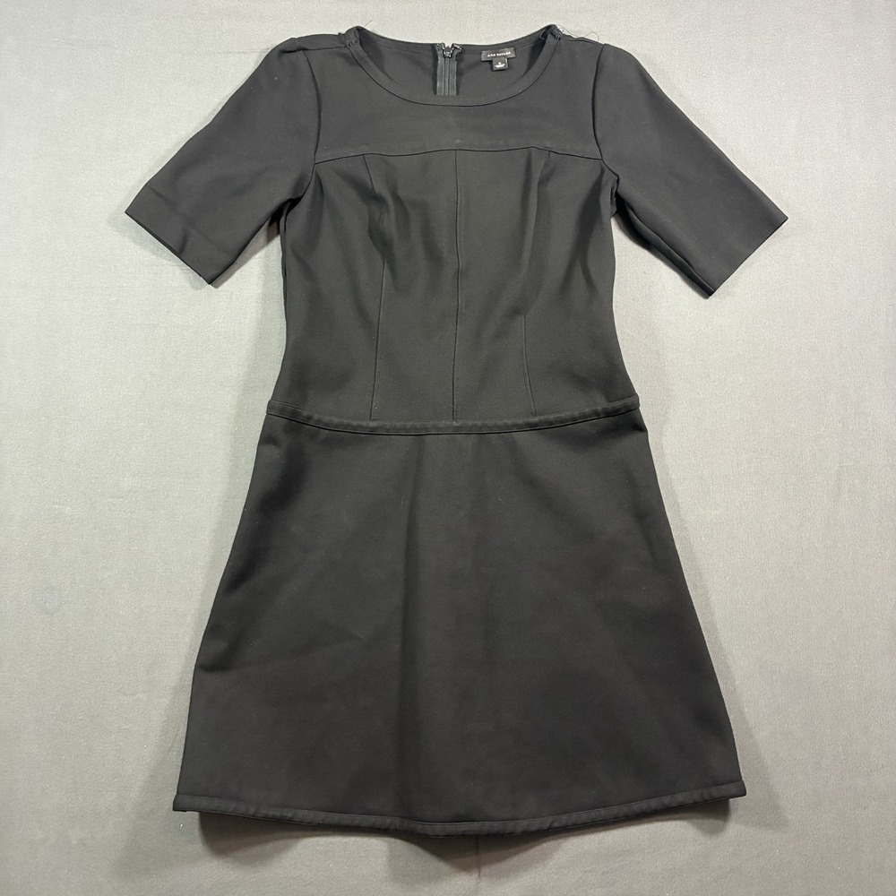 Ann Taylor Black Fit Flare Dress Size 2 Career Office Short Sleeve Stretch